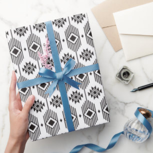 Black and white ethnic ikat geometric pattern wrapping paper