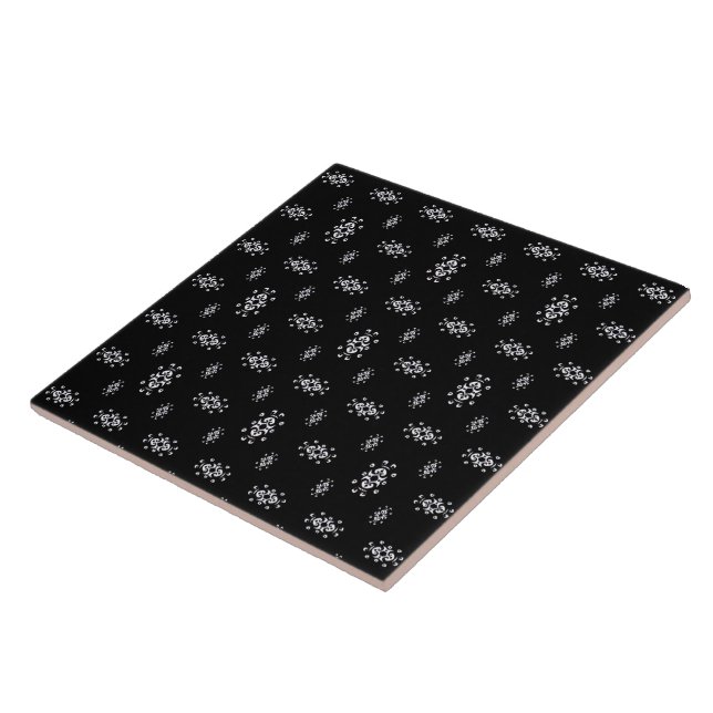 Black and White Ethnic Symbols Motif Pattern Ceramic Tile (Side)