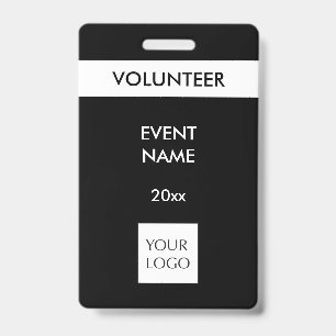 Black and White Event Volunteer Logo Badge ID Badge