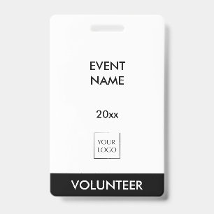 Black and White Event Volunteer Logo Badge ID Badge