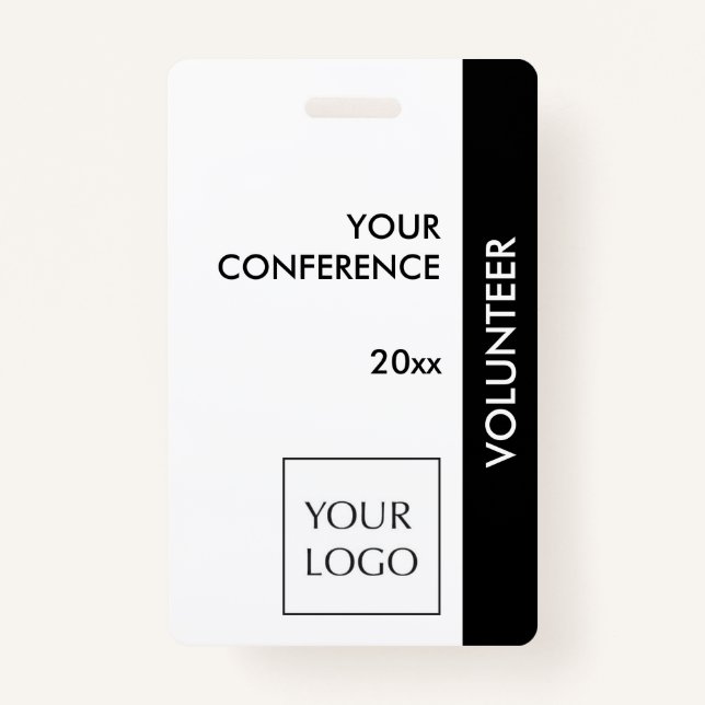 Black and White Event Volunteer Logo Badge ID Badge (Front)