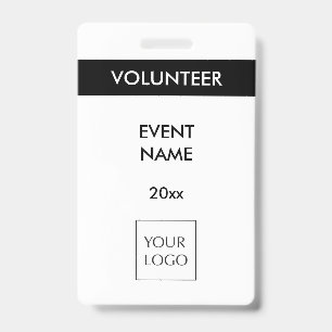 Black and White Event Volunteer Logo Badge ID Badge