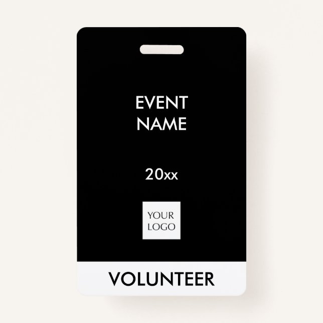 Black and White Event Volunteer Logo Badge ID Badge (Front)