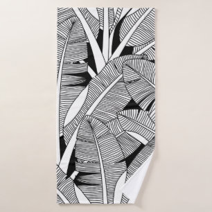 Black and white exotic plant and palm tree botanic bath towel
