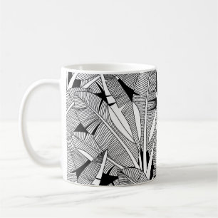 Black and white exotic plant and palm tree botanic coffee mug