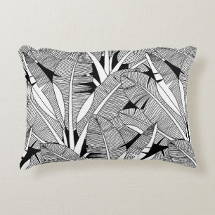 Black and white exotic plant and palm tree botanic decorative cushion