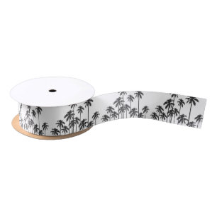 Black and White Exotic Tropical Palm Trees Satin Ribbon