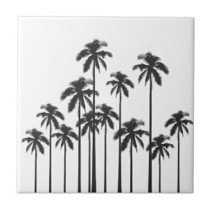 Black and White Exotic Tropical Palm Trees Tile
