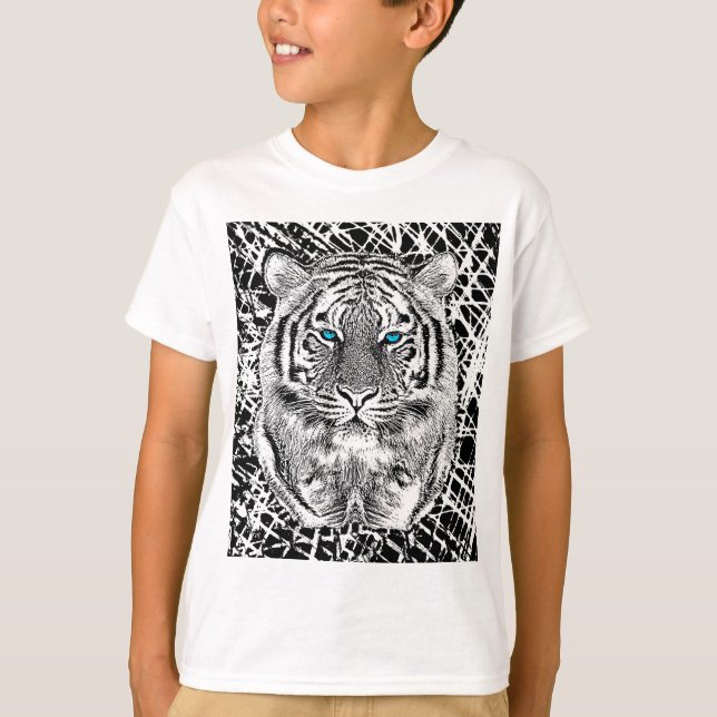 Black And White Eyes Tiger Graphic T-Shirt (Front)
