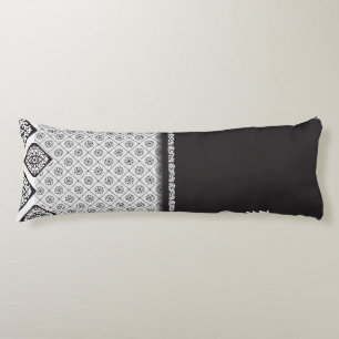 Black and white fabric design featuring intricate  body cushion