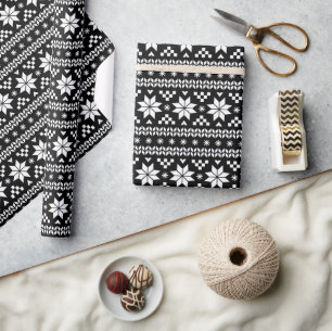Black and White Fair Isle Christmas Sweater Print Wrapping Paper
