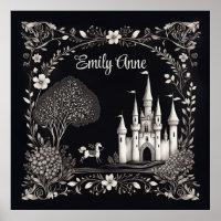 Black and White Fairytale Castle with Horse