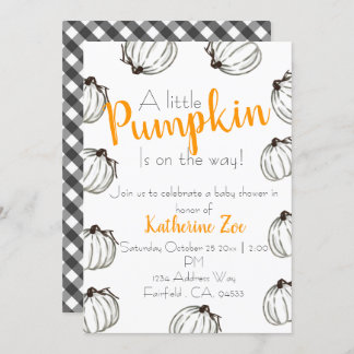 Black and white fall pumpkin baby shower invite