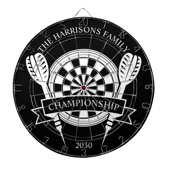 Black and White Family Custom Name Dartboard (Front)