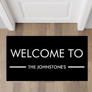 Black And White Family Name Personalised Welcome Doormat