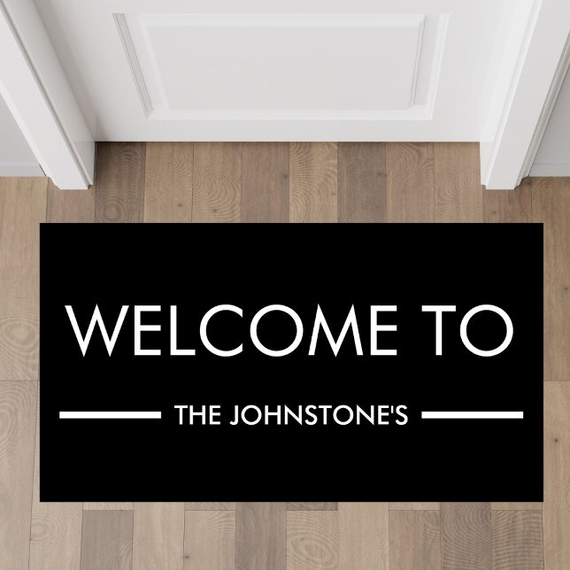 Black And White Family Name Personalised Welcome Doormat (Creator Uploaded)