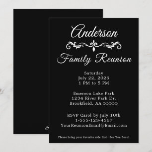 Black and White Family Reunion Elegant Script  Inv Invitation