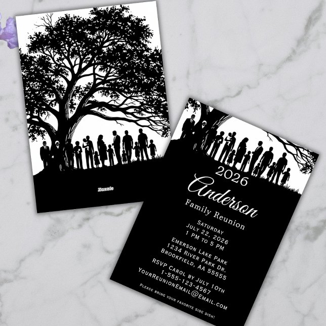 Black and White Family Reunion Simple Modern Tree  Invitation (Creator Uploaded)