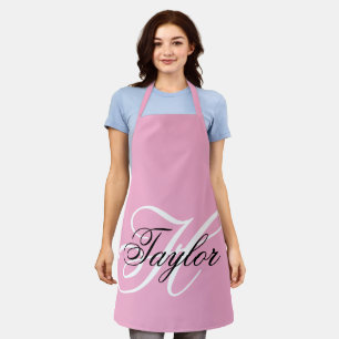 Black and White Fancy Monogram Pink Apron
