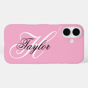 Black and White Fancy Monogram Pink iPhone 16 Case