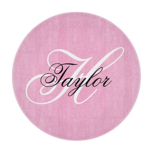 Black and White Fancy Monogram Pink Cutting Board (Front)