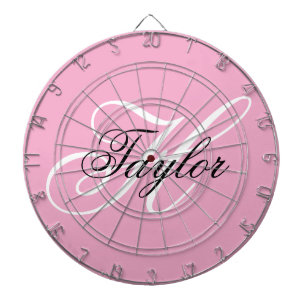 Black and White Fancy Monogram Pink Dartboard