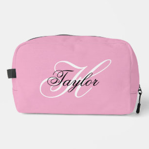Black and White Fancy Monogram Pink Dopp Kit