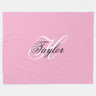 Black and White Fancy Monogram Pink Fleece Blanket