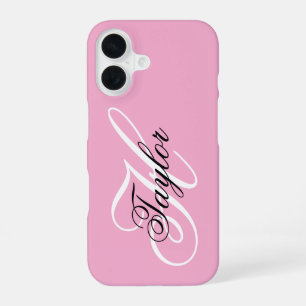 Black and White Fancy Monogram Pink iPhone 16 Case