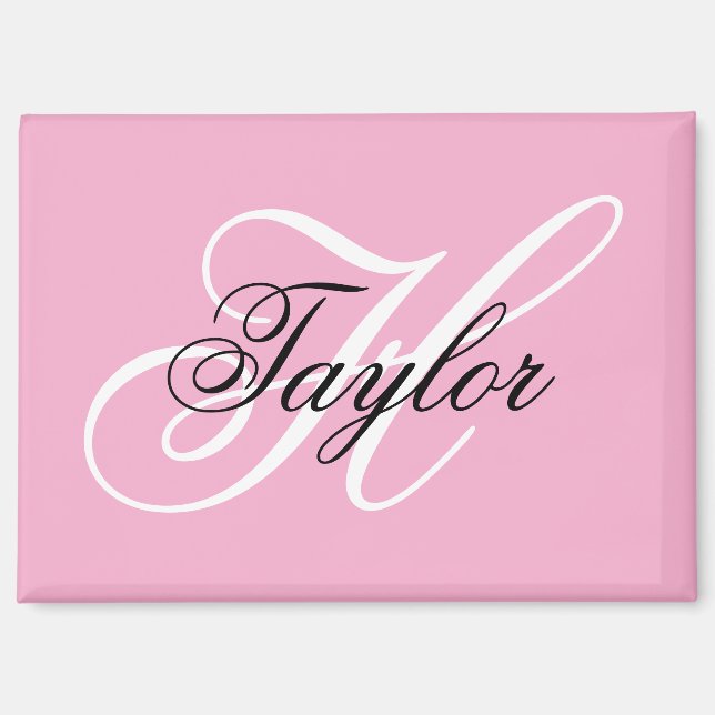 Black and White Fancy Monogram Pink Magnet (Front)