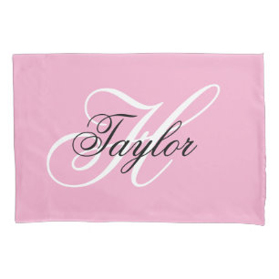 Black and White Fancy Monogram Pink Pillowcase