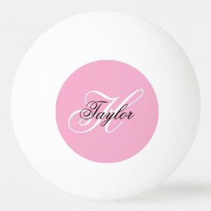 Black and White Fancy Monogram Pink Ping Pong Ball