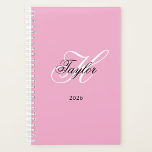 Black and White Fancy Monogram Pink Planner