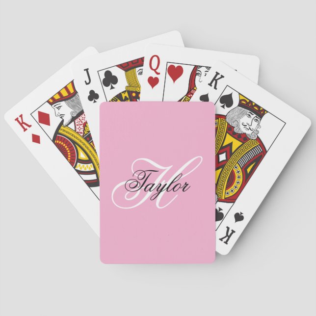 Black and White Fancy Monogram Pink Playing Cards (Back)
