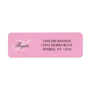 Black and White Fancy Monogram Pink Return Address Label