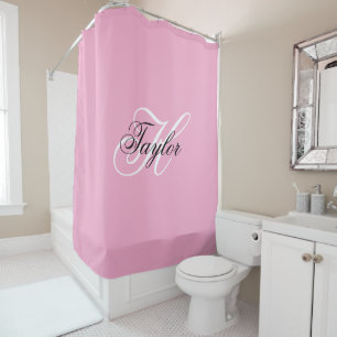 Black and White Fancy Monogram Pink Shower Curtain
