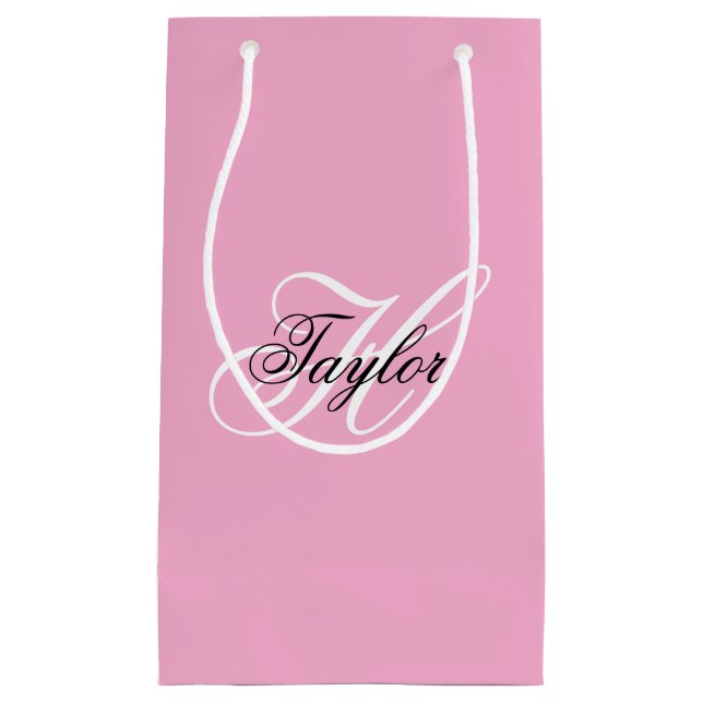 Black and White Fancy Monogram Pink Small Gift Bag (Front)