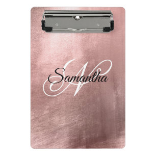 Black and White Fancy Monogrammed Rose Gold Foil Mini Clipboard