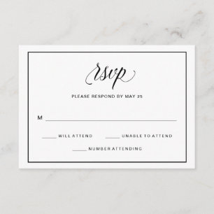 Black and White Fancy Script Wedding RSVP Photo