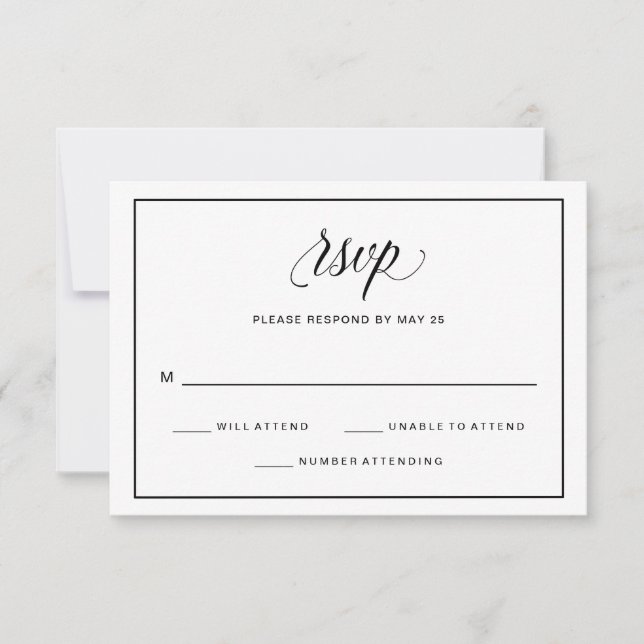 Black and White Fancy Script Wedding RSVP | Photo Card (Front)