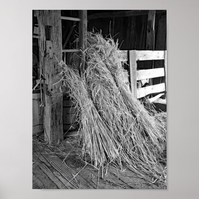 Black And White Farm Photo Wheat Stacks Poster (Front)