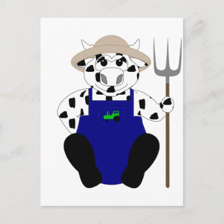 Black And White Farmer Cow Postcard