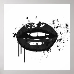 Black and white fashion glamour beauty lips kiss poster