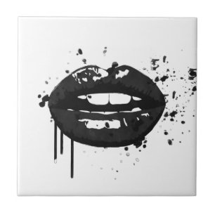 Black and white fashion glamour lips illustration ceramic tile
