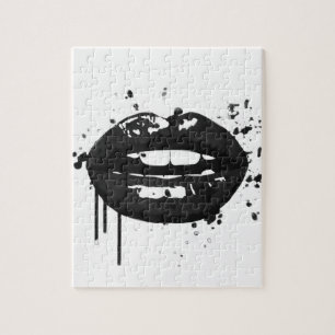 Black and white fashion glamour lips illustration jigsaw puzzle