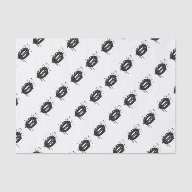 Black and white fashion lips gift wrapping tissue paper (Front)