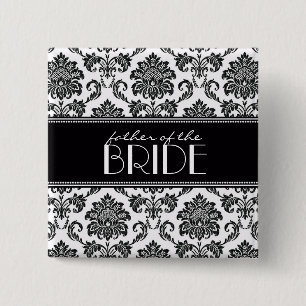 Black and White Father Of The Bride Damask Button