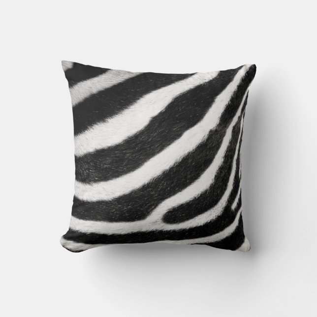 black and white faux fur stripes Zebra Print Cushion (Front)