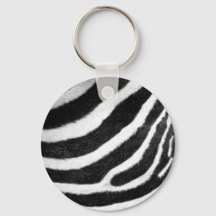 black and white faux fur stripes Zebra Print Key Ring