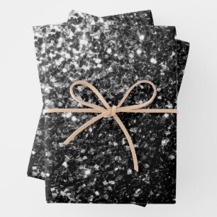Black and White faux glitter sparkles Wrapping Paper Sheet
